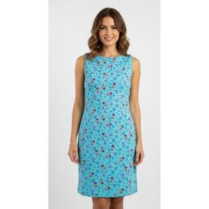 Vintage Floral Shift Dress Womens M Blue Retro 90s Cottagecore Mod MCM Cotton